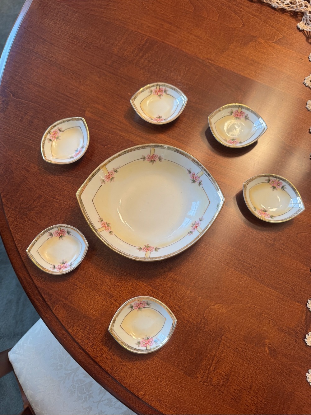 Nippon porcelain celery dish and matching open salt cellar set